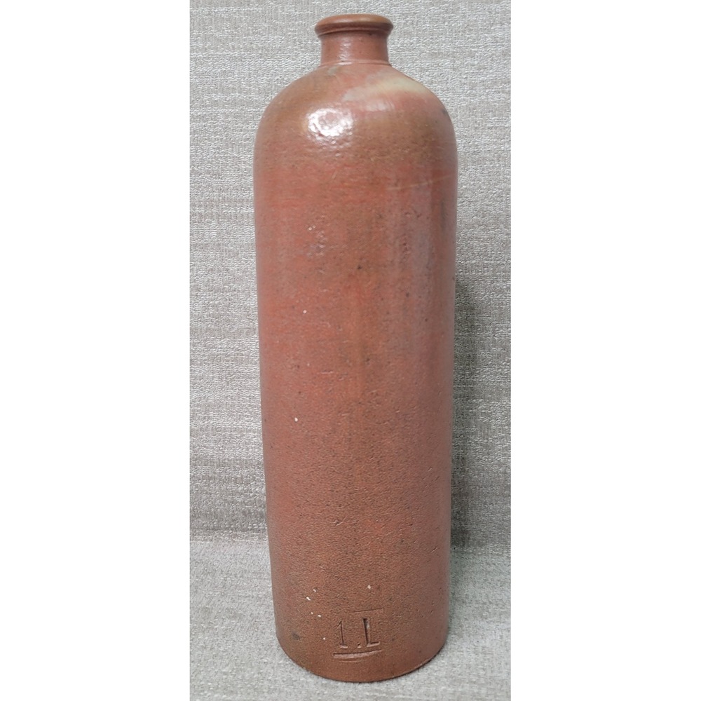 Antique 1800s Stoneware 1 Liter Bottle Salt Glazed European Pottery 12"